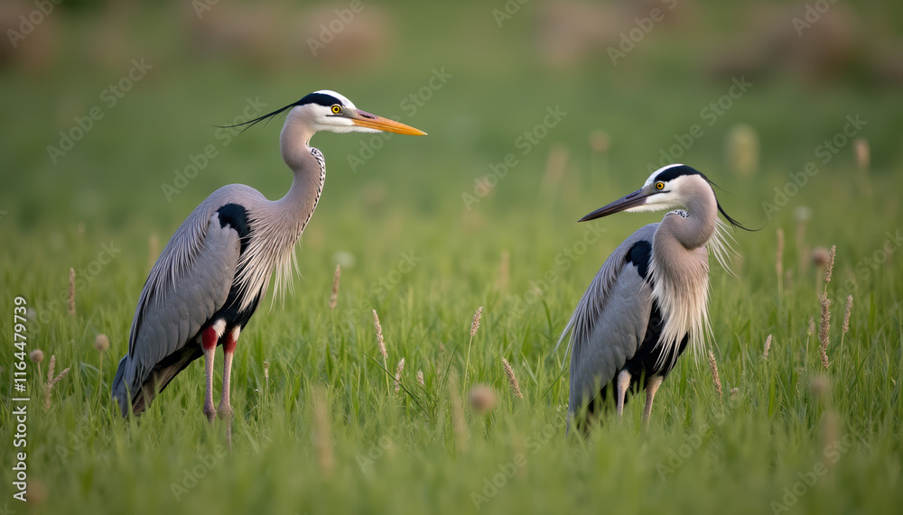 Obraz premium A captivating banner featuring wild herons in their natural setting, promoting awareness for World Wetlands Day and the importance of wildlife conservation.