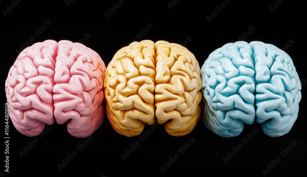 Colorful Artistic Representation of Human Brain Models in Bright Colors Colorful Artistic Representation of Human Brain Models in Bright Colors