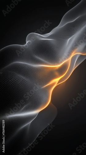 Fluid abstract design showcasing dynamic waves of light and shadow in a dark ...