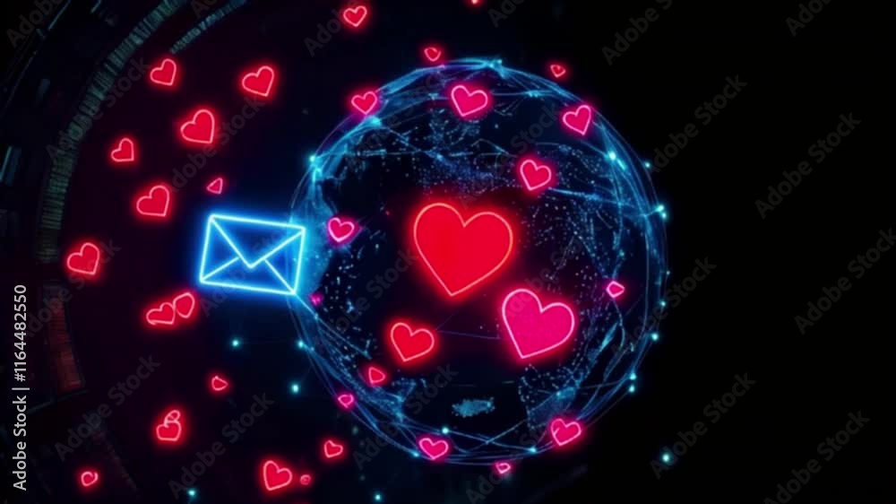 red glowing Heart with email envelope icon	
