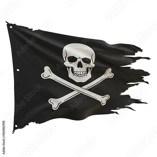 A pirate flag highlighted on a transparent background. Jolly Roger, pirate flag. isolated on transparent background, PNG Cutout
