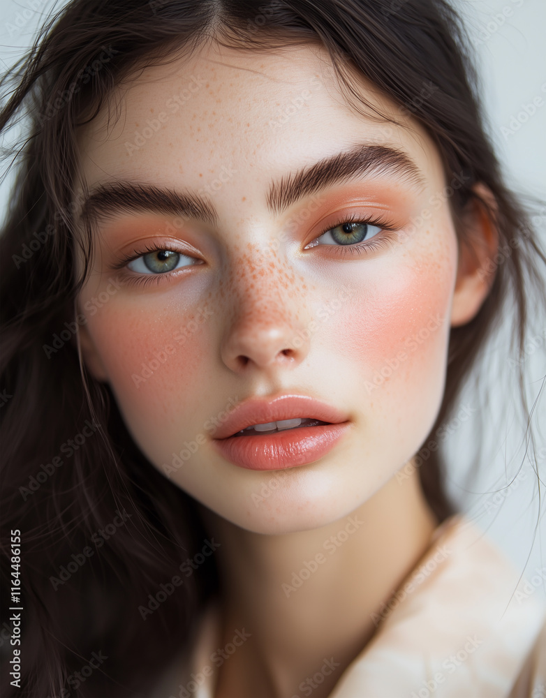 Fototapeta premium Closeup Portrait of a Beautiful Woman Model with Healthy, Glowing Skin Care