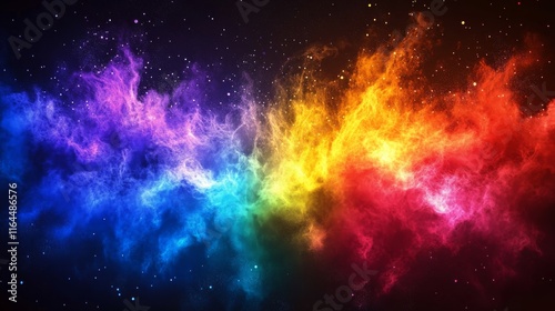 Colorful cosmic explosion with vibrant hues in a starry background depicting ...