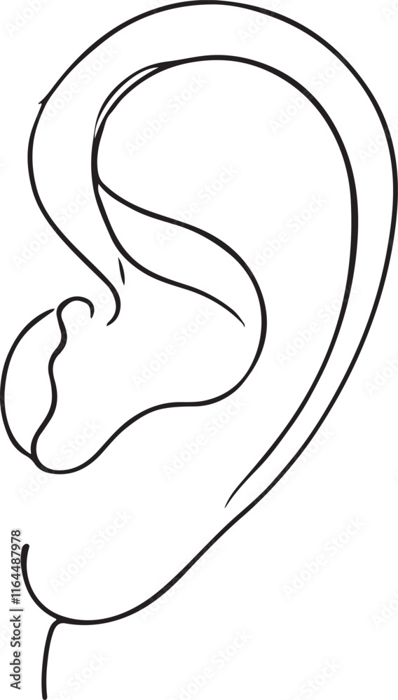 Obraz premium Ear Outline in Minimalist Style. Clean White Background