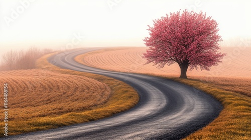 Winding road through green hills at sunset near the ocean
