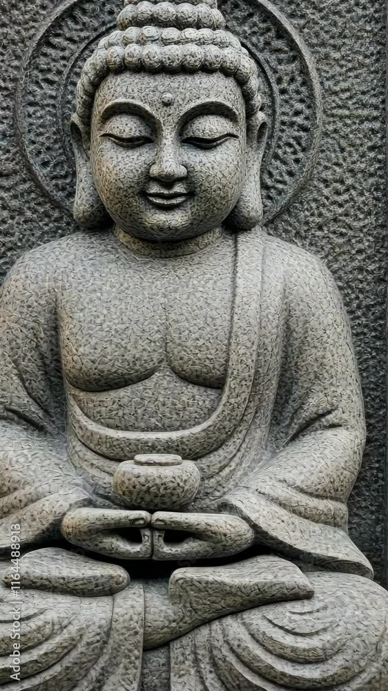 Serene Buddha statue carved in stone showcasing intricate details and calm expression Serene Buddha statue carved in stone showcasing intricate details and calm expression