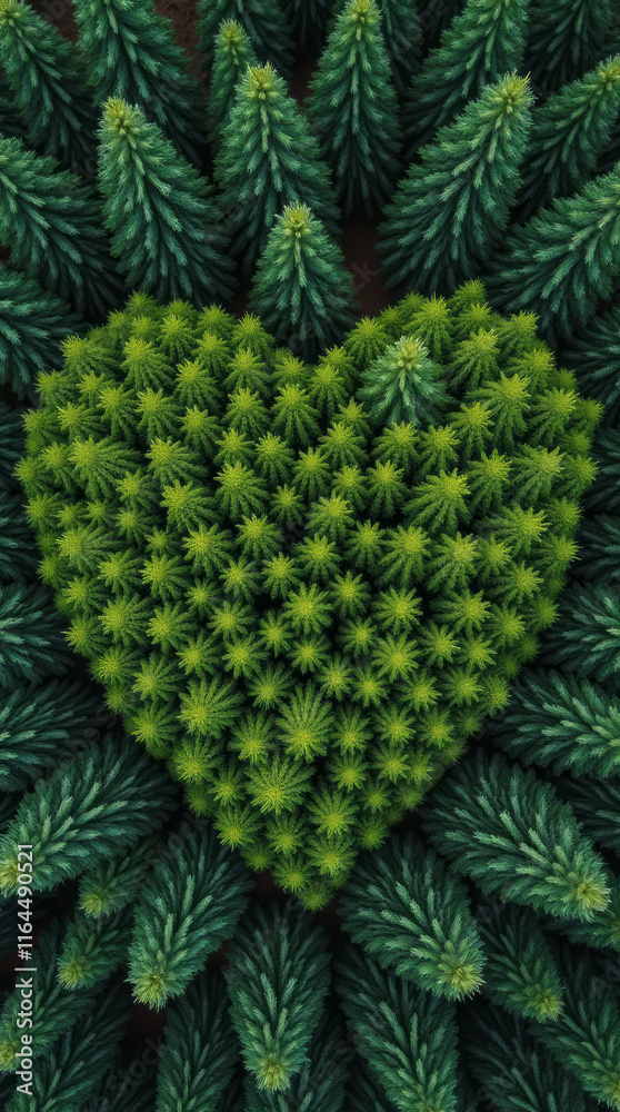 A Reforestation Project Where New Trees Are Planted in a Heart Shape, Visible from Above A Reforestation Project Where New Trees Are Planted in a Heart Shape, Visible from Above