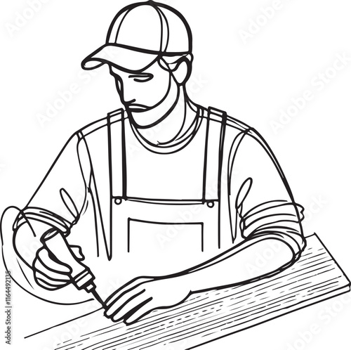 Line Drawing of a Skilled Carpenter Minimalist Art on White Canvas