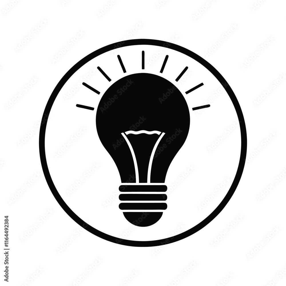 Bulb in Circle Vector Line Art - Outline & Drawing Vector Design Bulb in Circle Vector Line Art - Outline & Drawing Vector Design