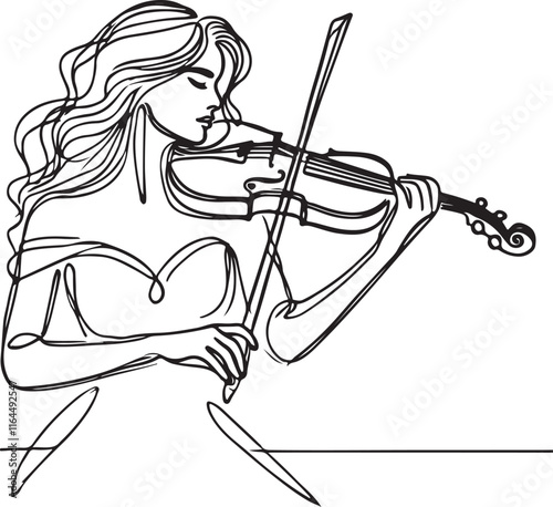 Woman Playing Violin in Minimalist Line Art