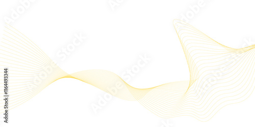 Abstract golden or yellow wave and curve lines background. Abstract frequency sound wave technology and science background. Wavy banner, template design