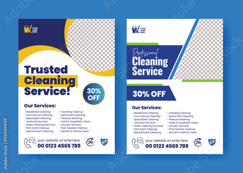 professional cleaning service editable flyer or poster, house cleaning flier, home service leaflet or brochure cover, pool, roof cleaning poster, office cleaning brochure commercial service flyer desi photo