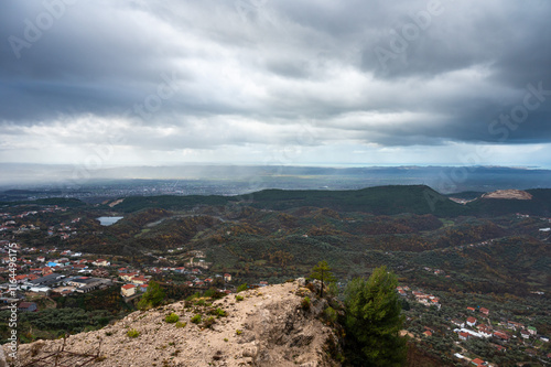 Kruja Mountains rough nature landscape with dark clouds near Kruje, Durres, Albania photo