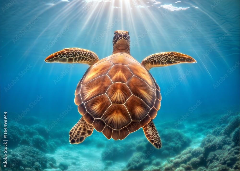 Obraz premium Sea Turtle Swimming in Clear Ocean Waters - Wildlife Photography