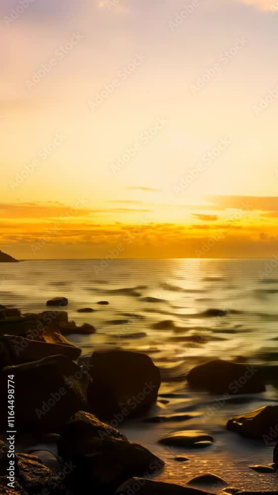 A golden sunset over calm ocean waves with a rocky shoreline, evoking peace and natural beauty. Ideal for themes of tranquility, travel, or mindfulness. A golden sunset over calm ocean waves with a rocky shoreline, evoking peace and natural beauty. Ideal for themes of tranquility, travel, or mindfulness.