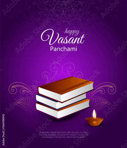 Happy Vasant Panchami religious Indian festival background with Veena design saraswati puja design