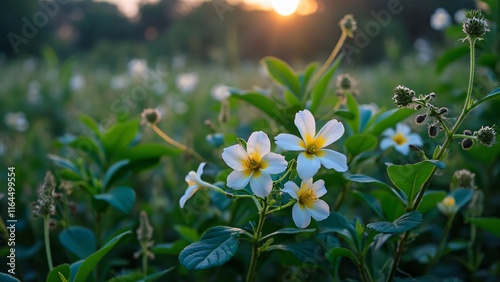 Vibrant Phyla nodiflora Flowers at Dusk, South Florida Meadow Bloom