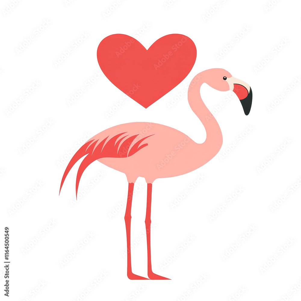Fototapeta premium Pink Flamingo with Red Heart Illustration on Transparent Background 3