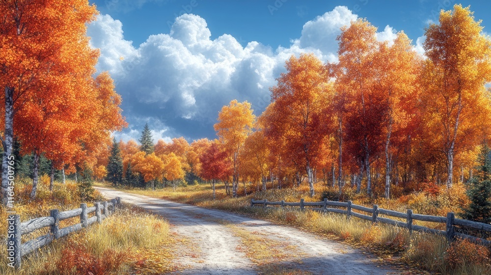 Fototapeta premium Scenic autumn road through vibrant fall foliage. (1)