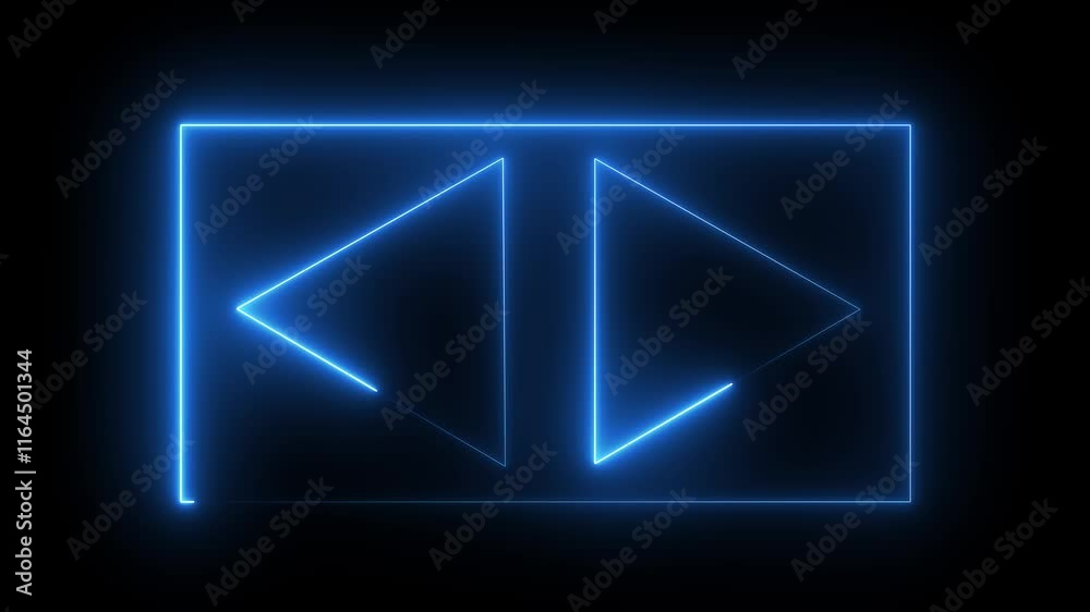 Glowing neon Play Icon and Media Player Button icon animation.glowing neon red blue color music play button animation icon on black background.
