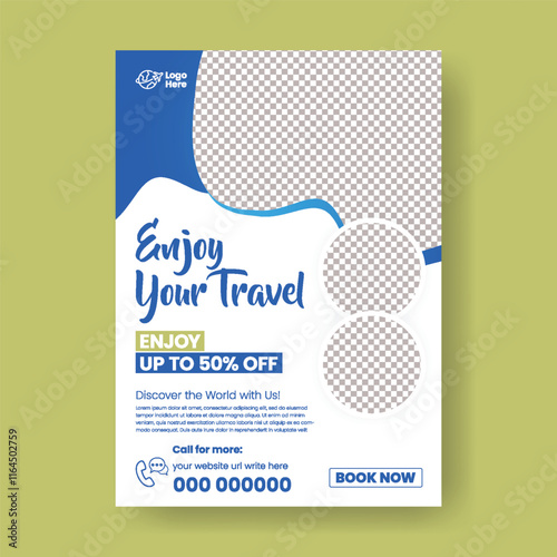 Adobe Illustrator Ar Modern Travel tourism vertical print Flyer or poster Template for holiday Vacation travel, Travel packages flyer, hotel resort flyer, leaflet brochure cover for travel agencytwork
