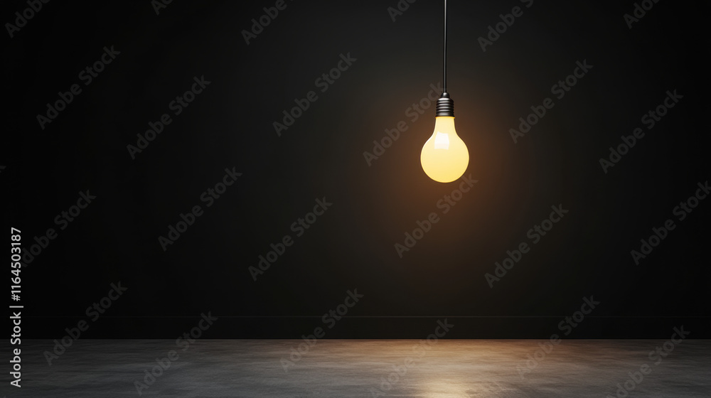 The lonely, A solitary lightbulb hangs from the ceiling, casting a warm glow, perfect for illustrating concepts of illumination, inspiration, or modern design in various settings.