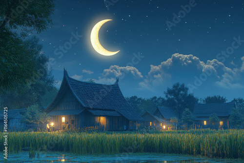 A Serene Nighttime Scene Of...