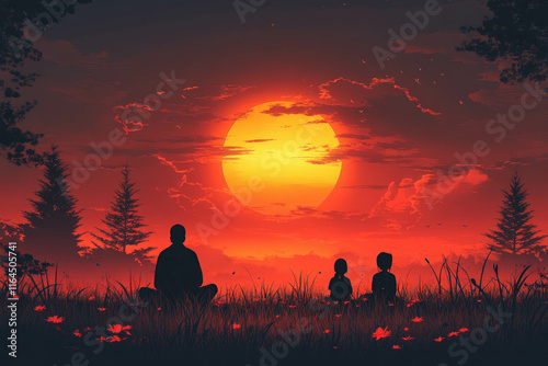 A Silhouette Of A Family Pr...