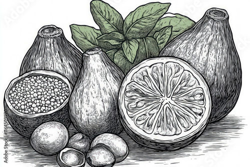 Food Woodcut Illustration