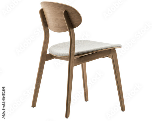 Isolated Wooden Chair with Fabric Seat Back View photo