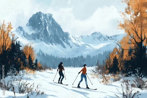 Skiing Text Illustration