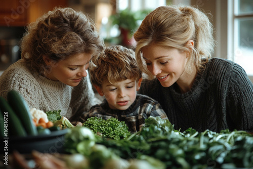 Woman Family Eating Green V...
