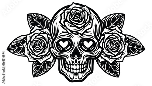 Vintage human skull tattoo concept photo