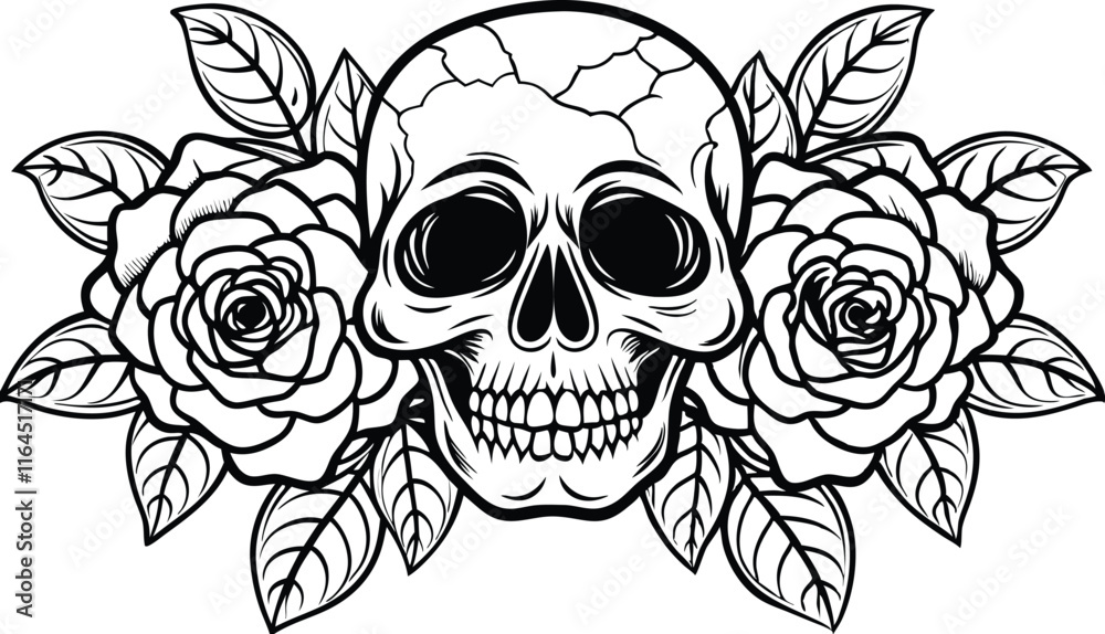 Obraz premium Vintage human skull tattoo concept