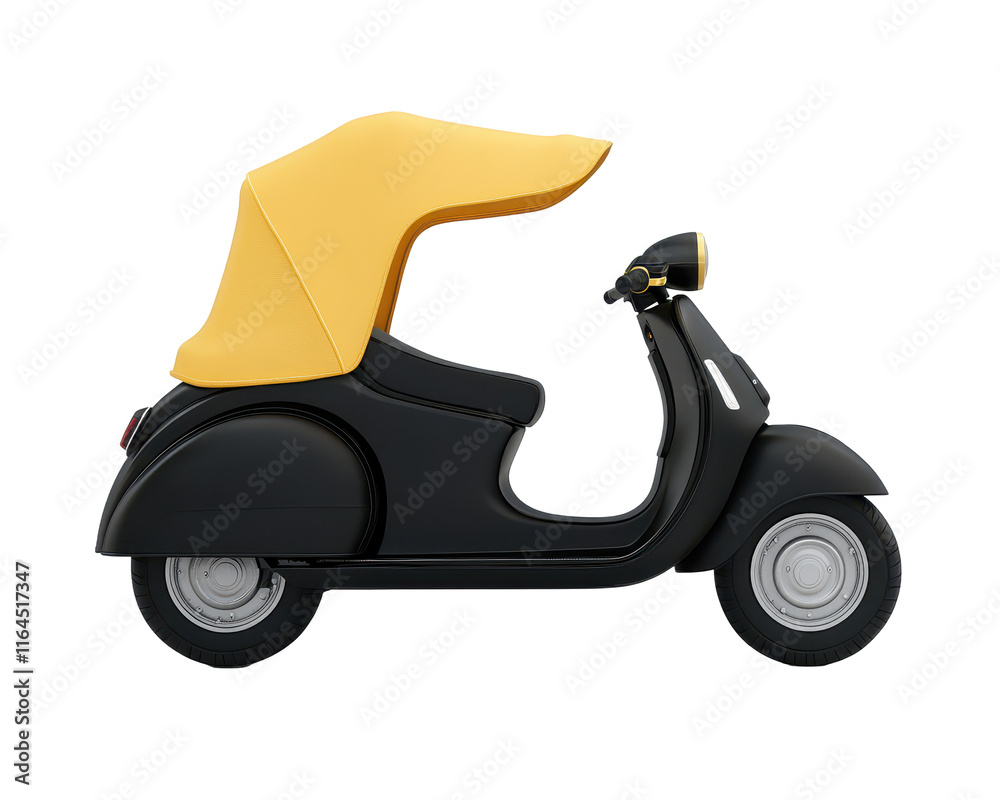 Isolated Black Scooter with Yellow Canopy Isolated Black Scooter with Yellow Canopy