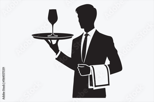 A silhouette of a waiter in a formal suit.