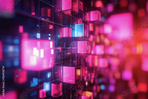 Vibrant abstract digital wall with colorful light patterns at night