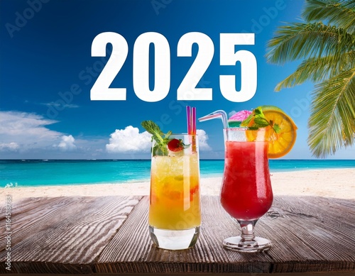 Carte de vœux 2025 tropical plage et cocktails photo