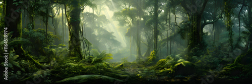 Enthralling Panoramic View of the Verdant Majesty: Untouched Rainforest Ecosystem