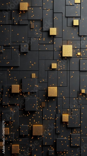 Modern black and gold abstract design with geometric shapes and textures