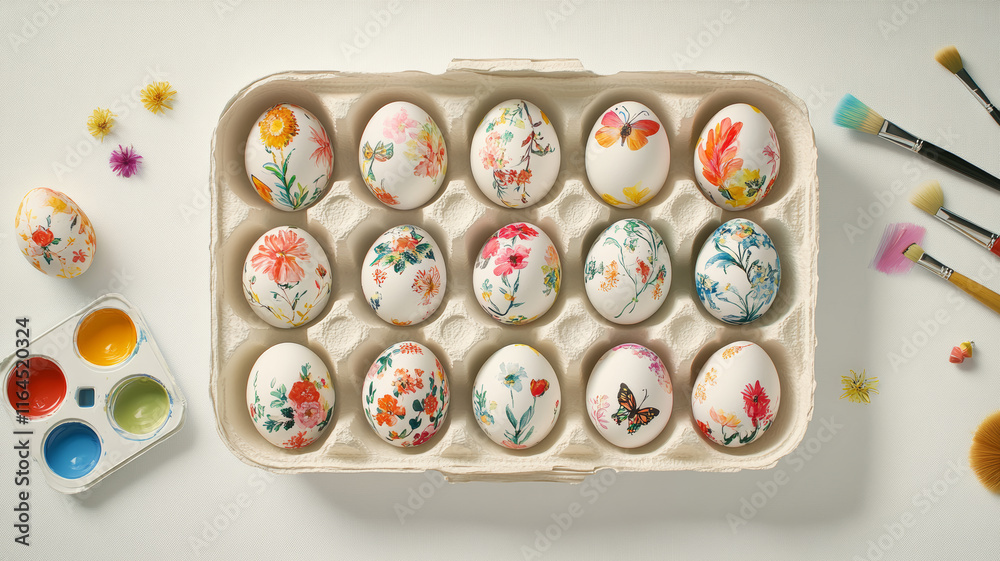 A picturesque arrangement of painted eggs in a carton with an inviting, creative vibe.