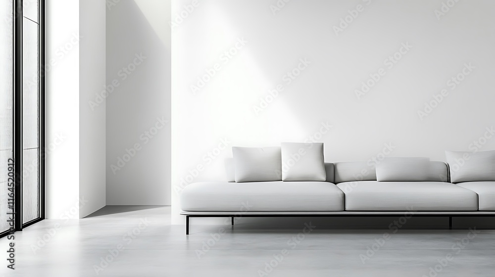 Minimalist White Sofa in Modern Room Interior Design Minimalist White Sofa in Modern Room Interior Design