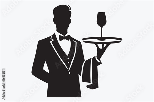 A silhouette of a waiter in a formal suit.