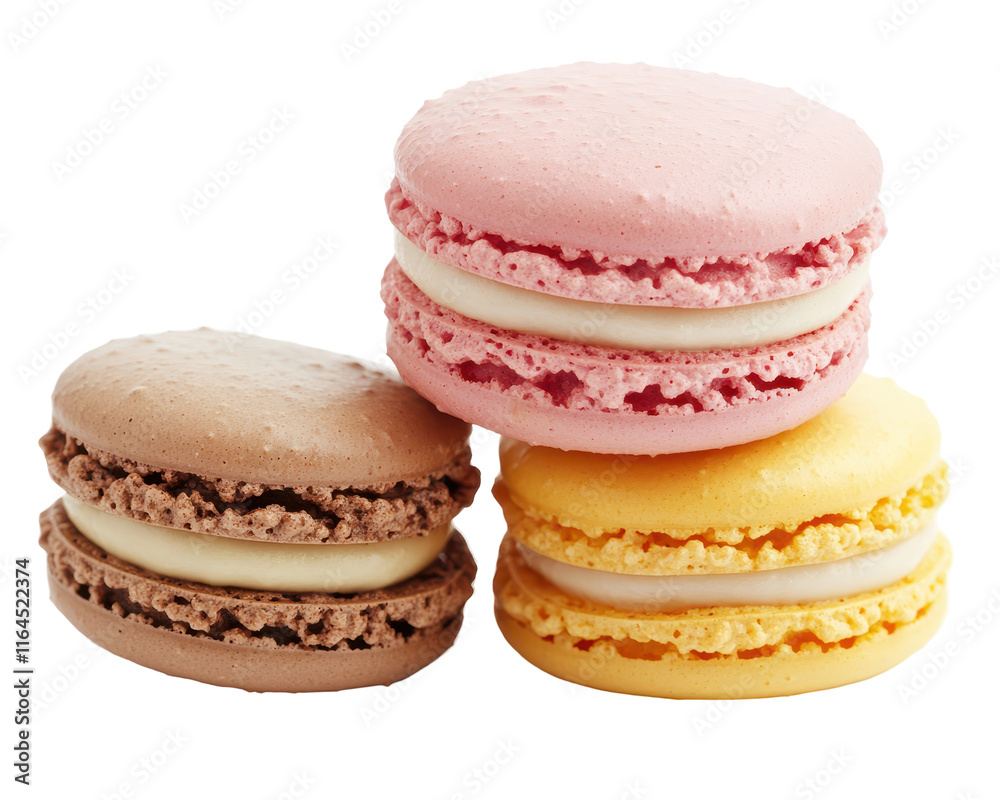 Isolated Trio of Colorful Macarons Isolated Trio of Colorful Macarons