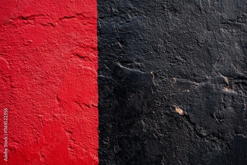 Abstract texture of black and red wall with golden accents in urban setting