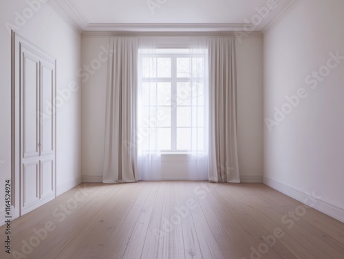 Wallpaper Mural A room with a white door and a window. The window has white curtains. The room is empty Torontodigital.ca