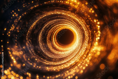 Exploring a swirling vortex of golden particles in a cosmic black hole