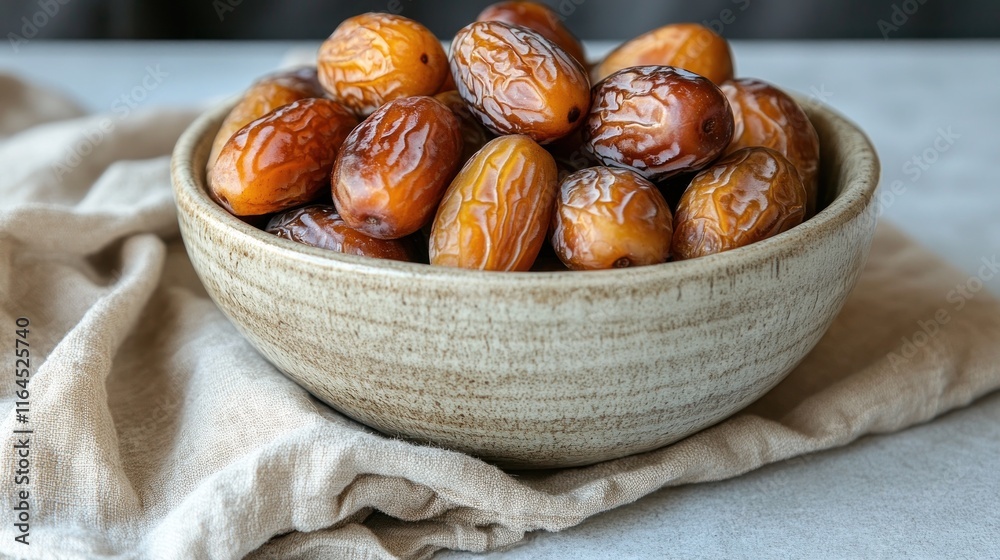 Bowl of fresh dates on linen cloth. Bowl of fresh dates on linen cloth.