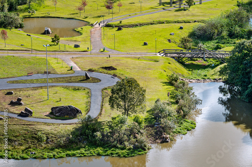 The Tanguá Park. It covers an area of 235,000 m² and ensures the preservation of the basin of the Barigui River, with, gardens, ponds, artificial tunnel, bicycle paths, jogging track, Curitiba, 2016 photo