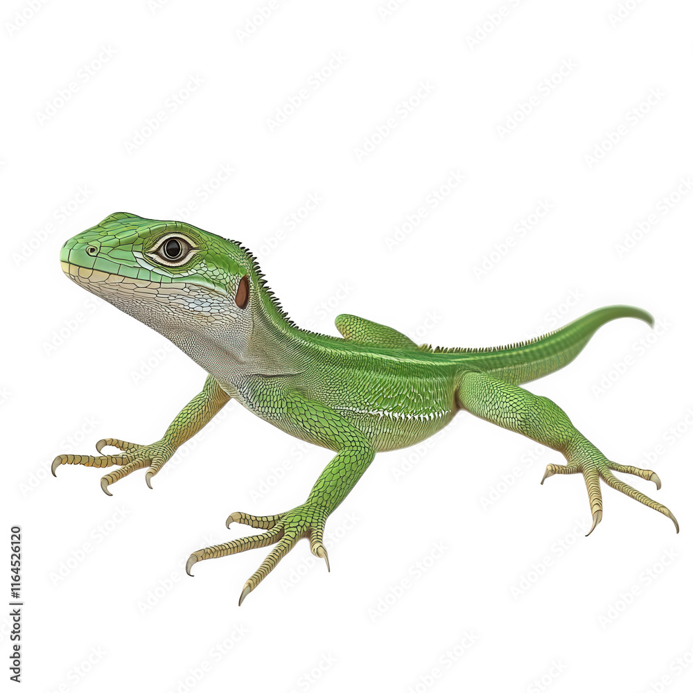 vibrant green lizard posed against a plain white background. showcasing its detailed scales and distinctive features this depiction highlights the animal's beauty and serves as an example of wildlife vibrant green lizard posed against a plain white background. showcasing its detailed scales and distinctive features this depiction highlights the animal's beauty and serves as an example of wildlife
